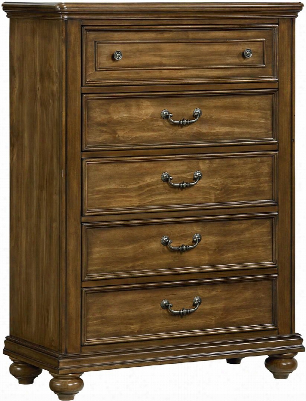 Monterey Collection 81905 38" Chest With 5 Drawers Decorative Pull Knobs And Antique Bails Molding Details And Short Bun Feet In Caramel