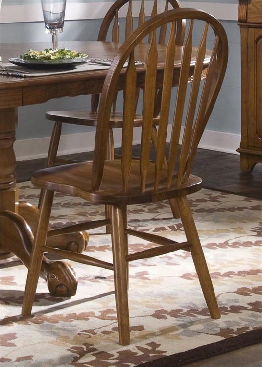 Nostalgia Collection 10-c553s 39" Arrow Back Windsor Side Chair With Windsor Back Saddle Shaped Seating And Nylon Chair Glides In Medium Oak