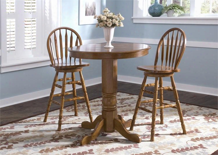 Nostalgia Collection 10-cd-o5pub 5-piece Bar Table Set With Pub Table And 4 Arrow Back Barstool In Medium Oak