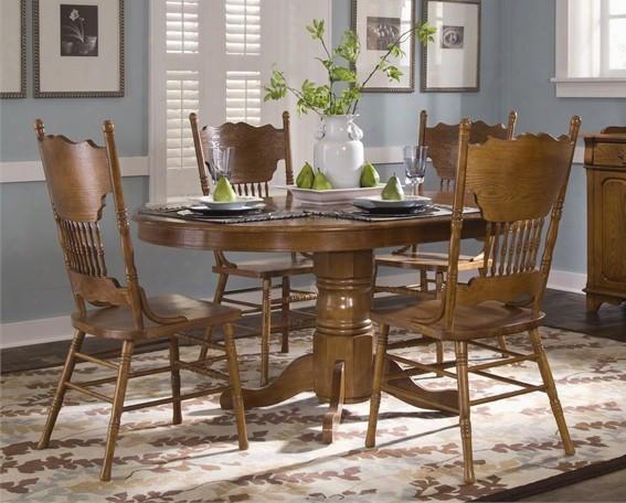 Nostalgia Collection 10-cd-o5ros 5-piece Dining Room Set With Oval Dining Table And Double Press Back Side Chair In Medium Oak