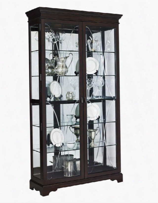 P021579 Double Door Curio With Mirror Back Two Front Opening Doors And Four Adjustable Glass Shelves In Sable