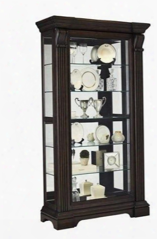 P021583 Curio With Sliding Front Entry Four Adjustable Glass Shelves And Mirror Back In