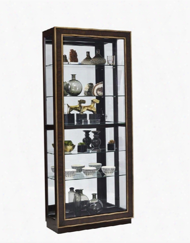 P021587 Curio With Sliding Front Entry Four Adjustable Glass Shelves And Prima Vera Door Inlays In