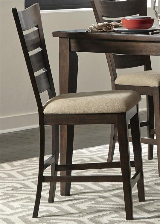 Pebble Creek Ii Collection 476-b200124 43" Counter Chair With Nubby Linen Upholstery Ladder Back And Nylon Chair Glides In Weathered Tobacco