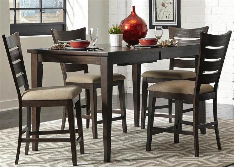 Pebble Creek Ii Collection 476-dc-5gts 5-piece Dining Room Set With Gathering Table And 4 Counter Chairs In Weathered Tobacco