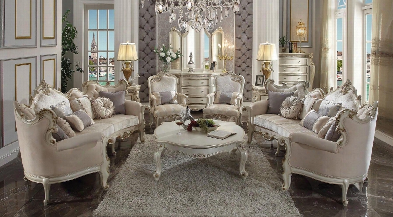 Picardy Collection 56880set 5 Pc Living Room Set With Sofa + 2 Accent Chairs + Coffee Table In Antique Pearl