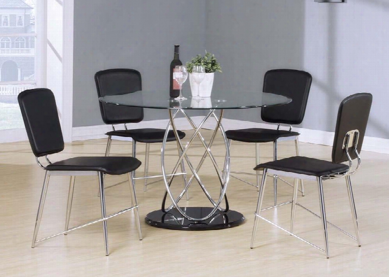 Ronli Collection 70920set 5 Pc Dining Room Set With Dining Table + 4 Indirect Chairs In Chrome And Blacck