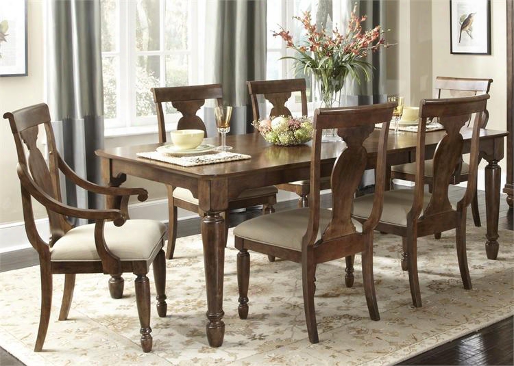 Rustic Tradition Collection 589-dr-7rls 7-piece Dining Room Set With Rectangular Dining Table 2 Arm Chairs And 4 Side Chairs In Rustic Cherry