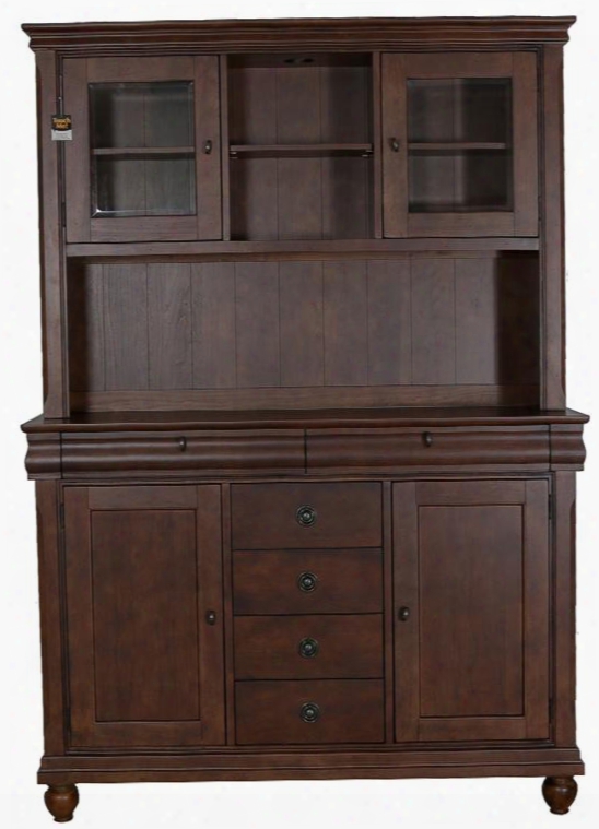 Rustic Traditionn Collection 589-dr-sh 58" Server & Hutch With 6 Drawers Touch Lighted Hutch And Adjustable Shelves In Rustic Cherry