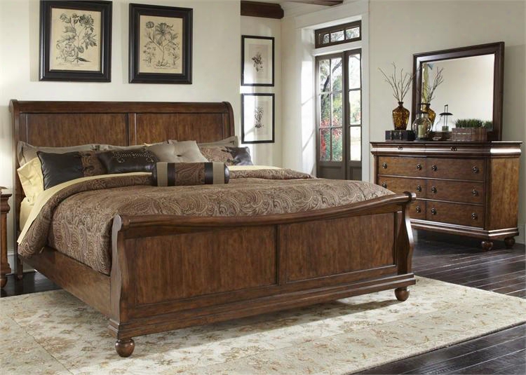 Rustic Traditions Collection 589-br-ksldm 3-piece Bedroom Set With King Sleigh Bed Dresser And Mirror In Rustic Cherry