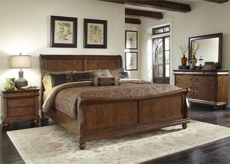 Rustic Traditions Collection 589-br-ksldmn 4-piece Bedroom Set With King Sleigh Bed Dresser Mirror And Night Stand In Rustic Cherry