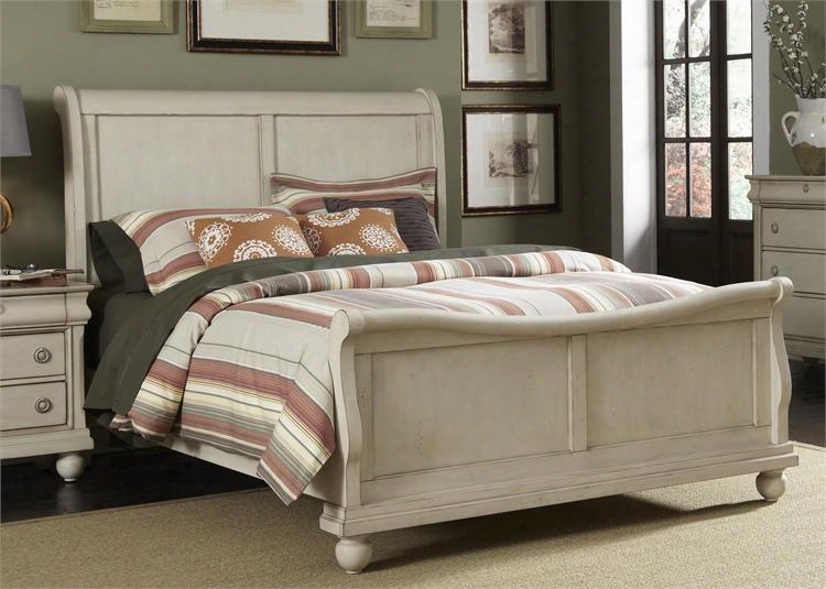 Rustic Traditions Ii Collection 689-br-ksl King Sleigh Bed With Bun Feet Classic Louis Philippe Styling And Center Supported Slat System In Rustic White