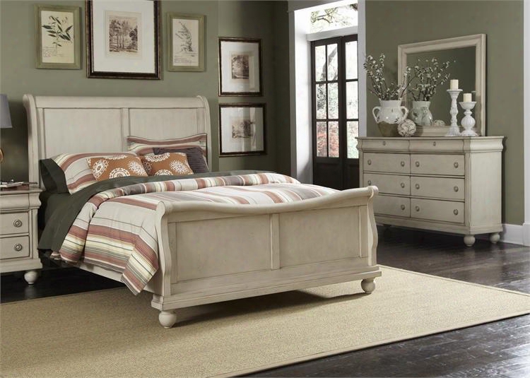 Rustic Traditions Ii Collection 689-br-ksldm 3-piece Bedroom Set With King Sleigh Bed Dresser And Mirror In Rustic White