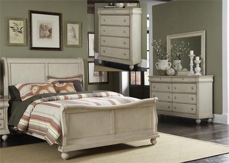 Rustic Traditions Ii Collection 689-br-ksldmc 4-piece Bedroom Set With King Sleigh Bed Dresser Mirror And Chest In Rustic White