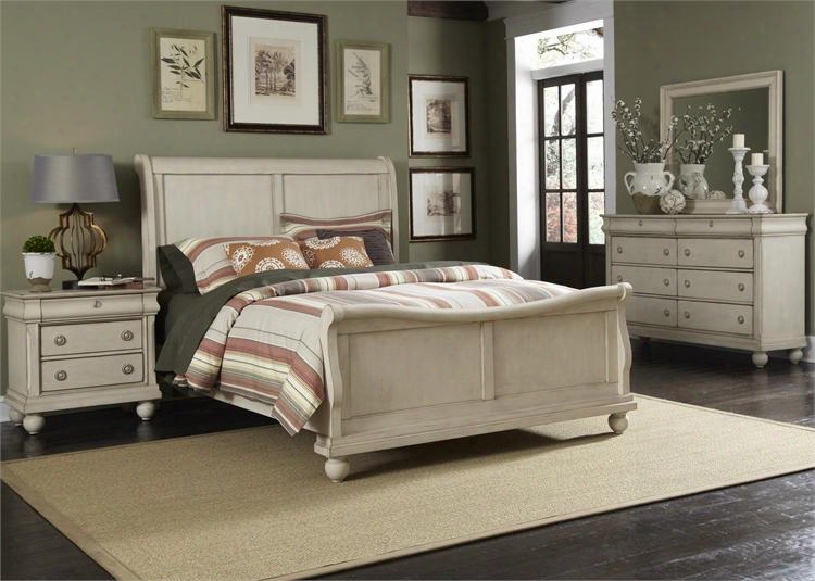 Rustic Traditions Ii Collection 689-br-ksldmn 4-piece Bedroom Set With King Sleigh Bed Dresser Mirror And Night Stand In Ustic White