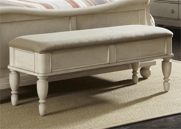 Rustic Traditions Ii Collection 689-br47 42" Bed Bench With Turned Legs Fabric Upholstered Seat And Lift Top Storage In Rustic White