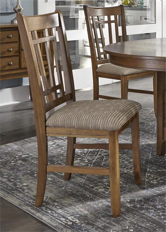 Santa Rosa Pub Collection 25-c8600s 39" Mission Side Chair With Nylon Chair Glides Stretchers And Padded Upholstered Seat In Mission Oak