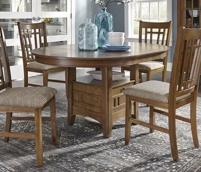 Santa Rosa Pub Collection 25-cd-pds 48" - 66" Pedestal Table With 18" Ex Tension Leaf Gear Track Leaf Slide System And Pedestal Base In Mission Oak