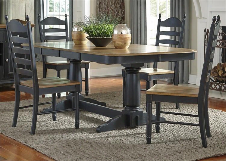 Springfield Ii Collection 678-cd-52ps 5-piece Dining Room Set With Double Pedestal Table And 4 Side Chairs In Honey & Black