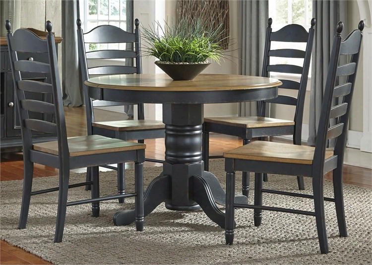 Springfield Ii Collection 678-cd-5pds 5-piece Dining Room Set With Pedestal Table And 4 Side Chairs In Honey & Black