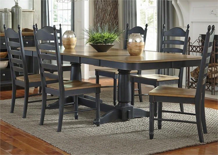 Springfield Ii Collection 678-cd-72ps 7-piece Dining Room Set With Double Pedestal Table And 6 Side Chairs In Honey & Black