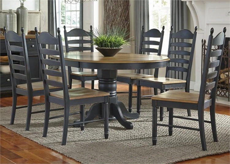 Springfield Ii Collection 678-cd-7pds 7-piece Dining Room Set Wit H Pedestal Table And 6 Side Chairs In Honey & Black