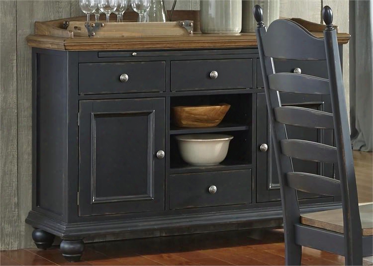 Springfield Ii Collection 678-sb5236 52" Sideboard With Pull Out Tray 4 Drawers And Adjustable Shelves In Honey & Black