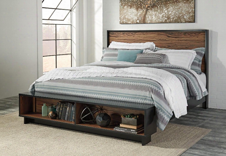 Stavani Collection B457-58-56s-95/b100-14 King Size Storage Bed With Bench Footboard 2 Open Storage Compartments Clean Line Design And Two-tone Finish In