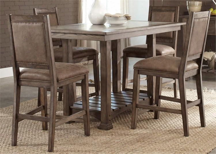 Stone Brook Collection 466-dr-5gts 5-piece Dining Room Set With Gathering Table And 4 Counter Height Chairs In Rustic Saddle