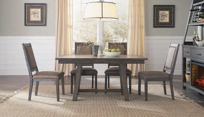 Stone Brook Collection 466-dr-o5trs 5-piece Dining Room Set With Trestle Dining Table And 4 Side Chairs In Rustic Saddle