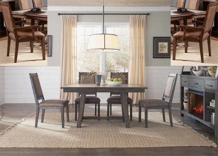 Stone Brook Collection 466-dr-o7trs 7-piece Dining Room Set With Trestle Dining Table 2 Arm Chairs And 4 Side Chairs In Rustic Saddle