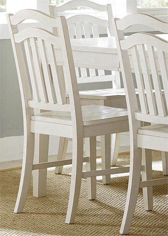 Summer Hills Collection 518-c1500s 38" Side Chair With Saddle Shaped Seat Tapered Legs And Slat Back In Rubbed Linen White