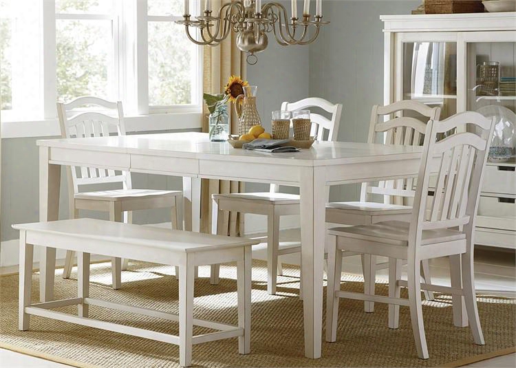 Summer Hills Collection 518-cd-6rts 6-piece Dining Room Set With Rectangular Dining Table Bench And 4 Side Chairs In Rubbed Linen White