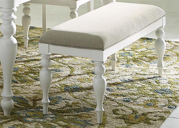Summer House Collection 607-c9001b 50" Bench With Turned Legs And Linen Upholstery In Oyster White