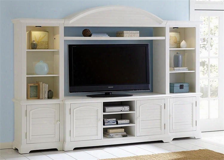 Summer House Collection 607-entw-ecp 4-piece Entertainment Center With 68" Tv Stand Left Pier Right Pier And Bridge In Oyster White