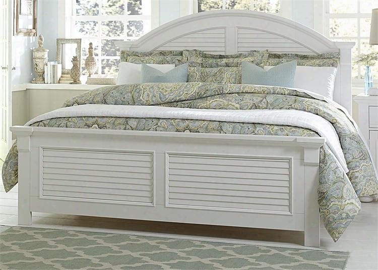Summer House I Collection 607-br-kpb King Panel Bed With Louvered Panel Accents Arched Crown Molding And Center Supported Slat System In Oyster White