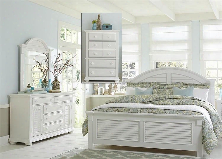 Summer House I Collection 607-br-kpbdmc 4-piece Bedroom Set With King Panel Bed Dresser Mirror And Chest In Oyster White