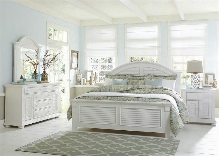 Summer House I Collection 607-br-kpbdmn 4-piece Bedroom Set With King Panel Bed Dresser Mirror And Night Stand In Oyster White