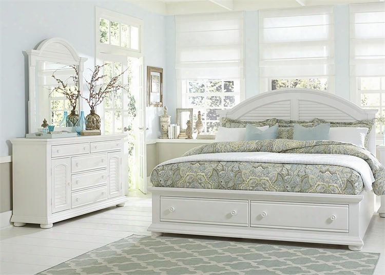 Summer House I Collection 607-br-ksbdm 3-piece Bedroom Set With King Storage Bed Dresser And Mirror In Oyster White