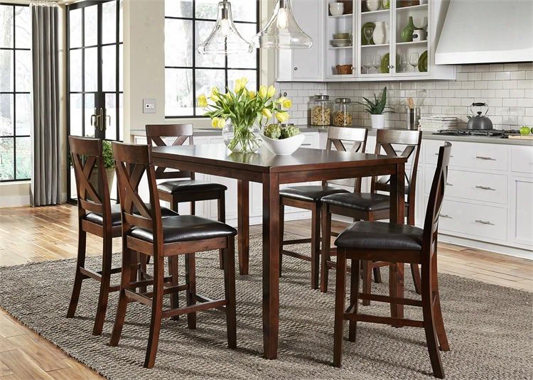 Thornton Collection 164-cd-7gts 7-piece Gathering Table Set With Counter Height Table And 6 Counter Chairs In Russet