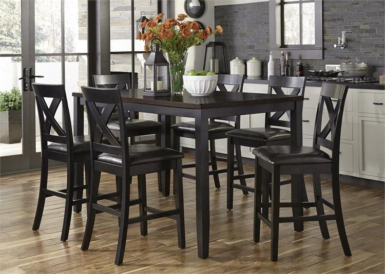 Thornton Ii Collection 464-cd-7gts 7-piece Dining Room Set With Counter Height Table And 6 Counter Chairs In Black Finish With Brown