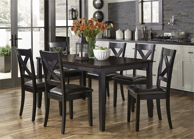 Thornton Ii Collection 464-cd-7rls 7-piece Dining Room Set With Rectangular Dining Table And 6 Side Chairs In Black Finish With Brown