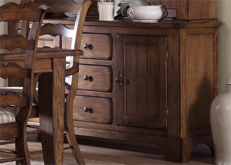 Treasures Collection 17-cb6285 61" Buffet With 2 Doors 3 Drawers And French & English Dovetail Construction In Rustic Oak