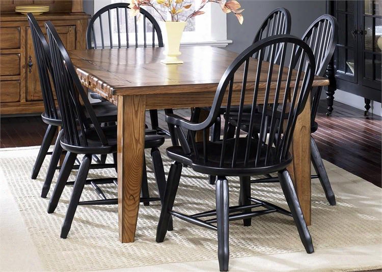 Treaasures Collection 17-dr-o7pcs 7-piece Dining Room Set With Rectangular Dining Table 4 Black Side Tables And 2 Black Arm Chairs In Rustic Oak