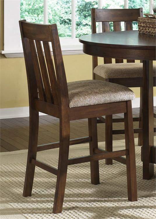 Urban Mission Collection 27-b30724 24" Barstool With Slat Back Padded Upholstered Seat And Stretchers In Dark Mission Oak