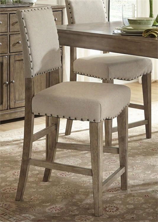 Weatherford Collection 645-b650124 43" Counter Chair With Linen Upholstery Nail Head Trim And Tapered Legs In Brownstone Caramel