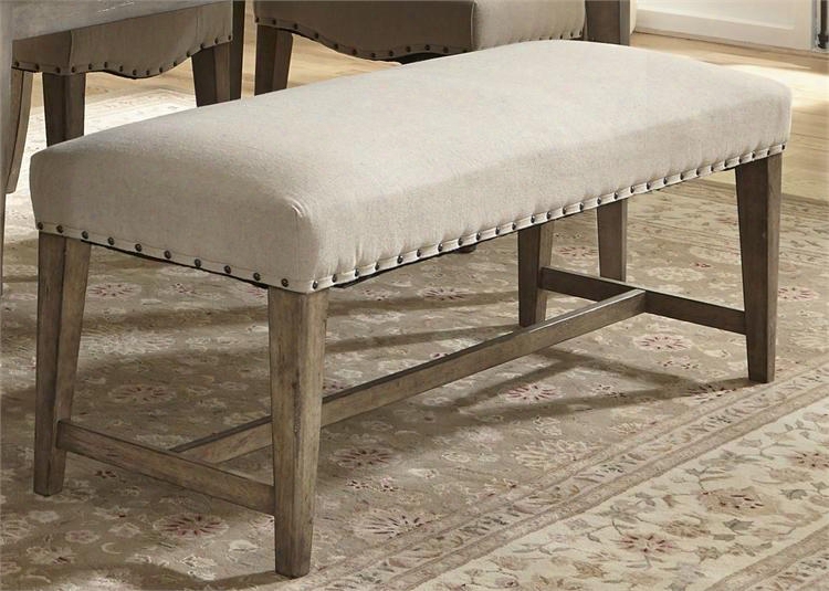 Weatherford Collection 645-c6501b 50" Bench With Linen Upholstery Nail Head Trim And Stretchers In Brownstone Caramel