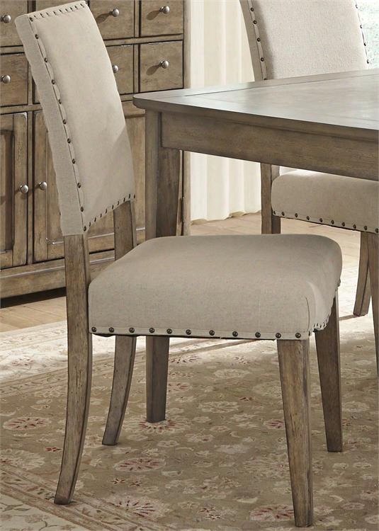 Weatherford Collection 645-c6501s 39" Side Chair With Linen Upholstery Nail Head Trim And Tapered Legs In Brownstone Caramel