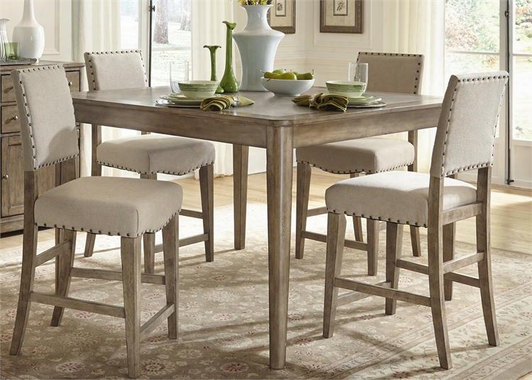 Weatherford Collection 645-cd-5gts 5-piece Dining Place Set With Gathering Table And 4 Counter Chairs In Brownstone Caramel