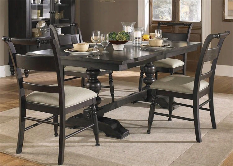 Whitney Collection 661-cd-5trs 5-piece Dining Room Set With Trestle Dining Table And 4 Side Chairs In Black Cherry